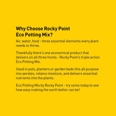 Rocky Point Eco Potting Mix 25ltr in a bag, suitable for planting and gardening, showcasing the eco-friendly landscaping accessory.