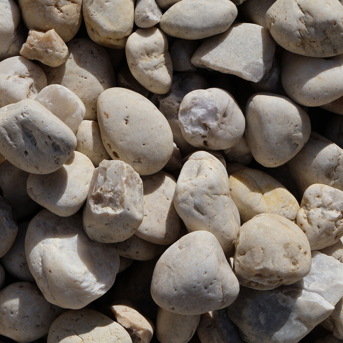 Close-up of light-colored pebbles and stones