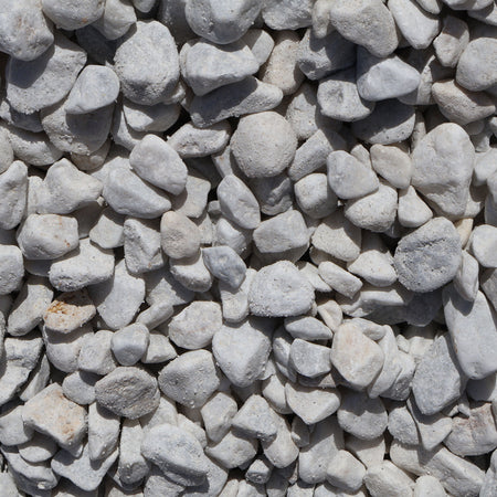 Alpine white 20mm gravel rocks from Wilmots Stone & Soil, showing smooth, white gravel stones ideal for landscaping and pathways.