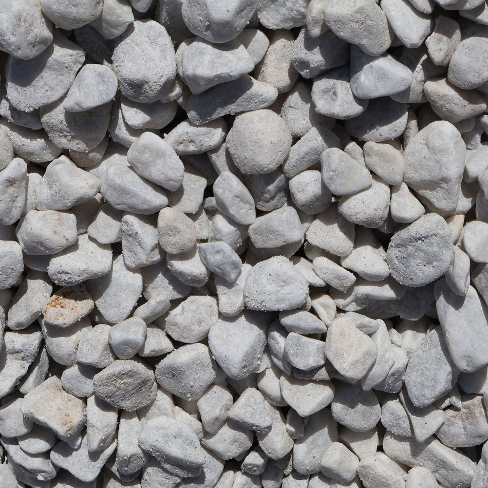Alpine white 20mm gravel rocks from Wilmots Stone & Soil, showing smooth, white gravel stones ideal for landscaping and pathways.