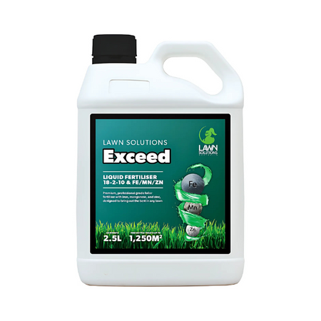 Lawn Solutions Exceed liquid fertilizer container on a white background