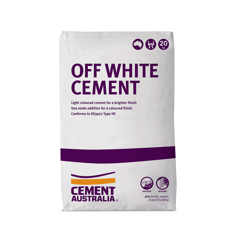 Bag of off white cement with 'Cement Australia' branding on a white background