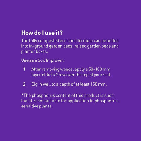 Rocky Point Activegrow Soil Improver in a bag, landscaping accessory for enhancing garden soil and plant growth.