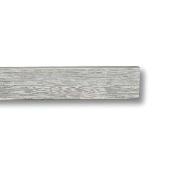 Wooden strip with a light gray finish on a white background