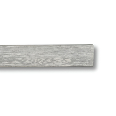 Wooden strip with a light gray finish on a white background
