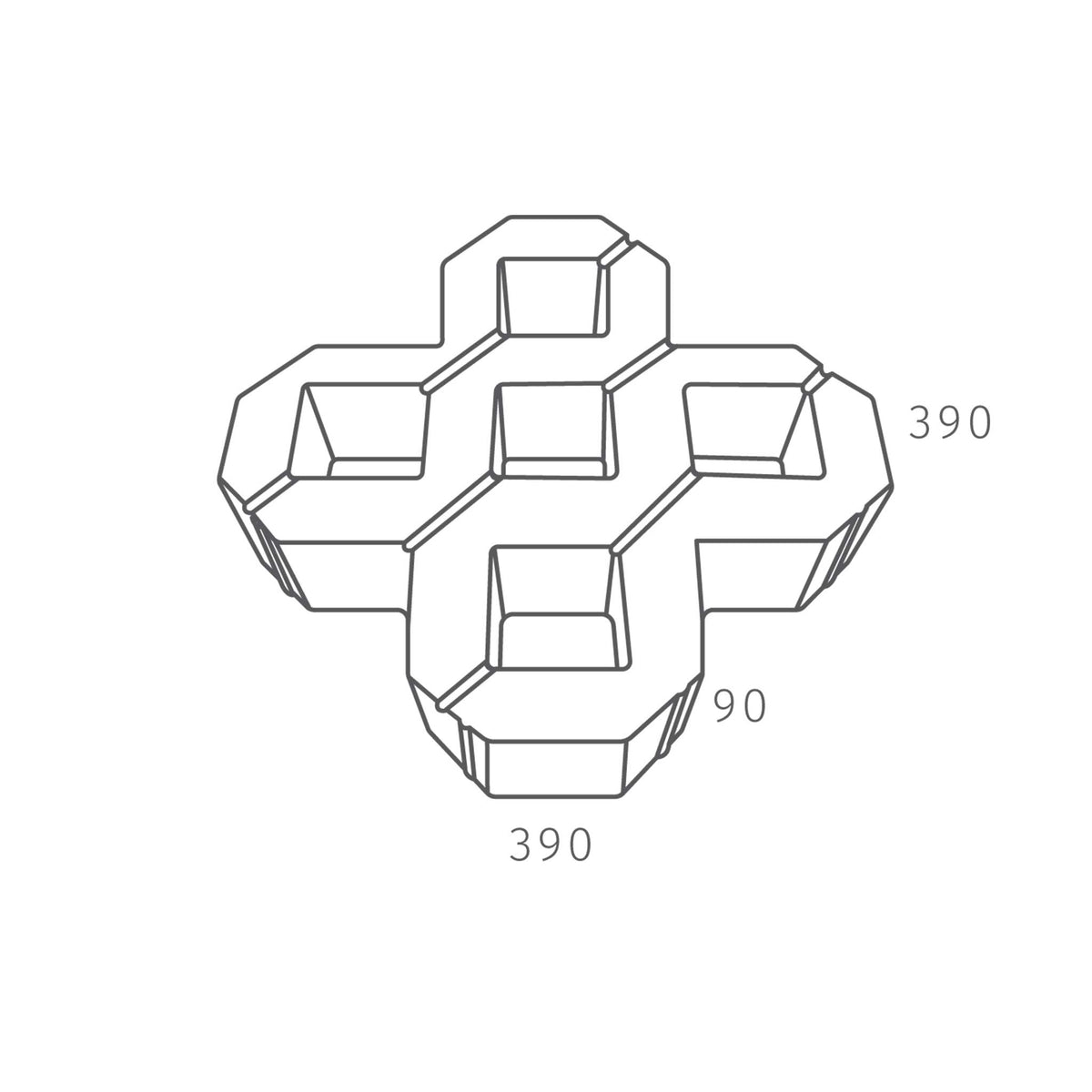 Geometric paver with measurements on a white background