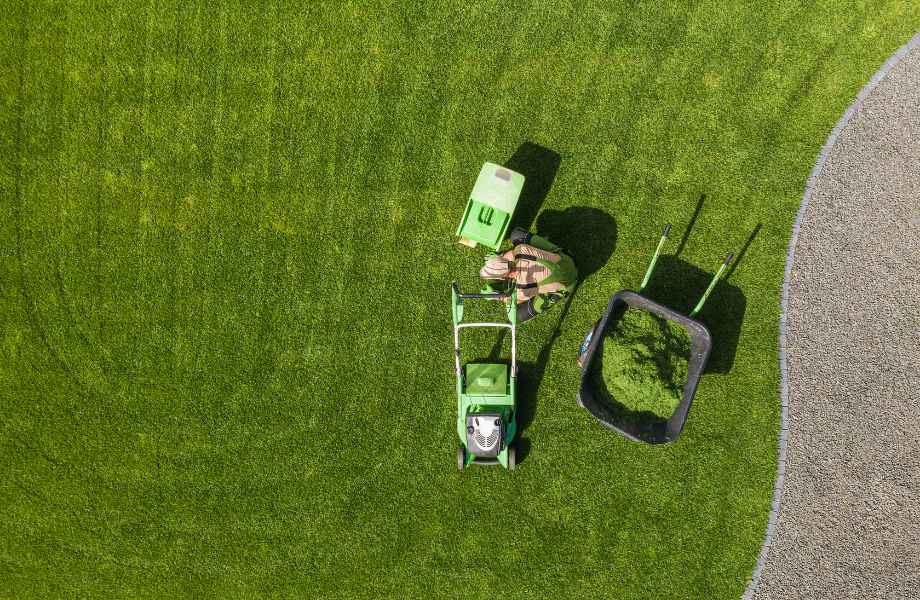top down view of lawn mowing