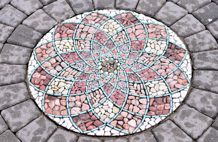 image of garden stone set in an intricate pattern with different colours and sizes