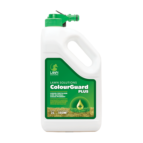 image of lsa colourguard plus white bottle with green label to get green grass fast